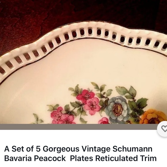 5 Vtg Schumann Bavaria Peacock Plates Reticulated - Picture 5 of 9